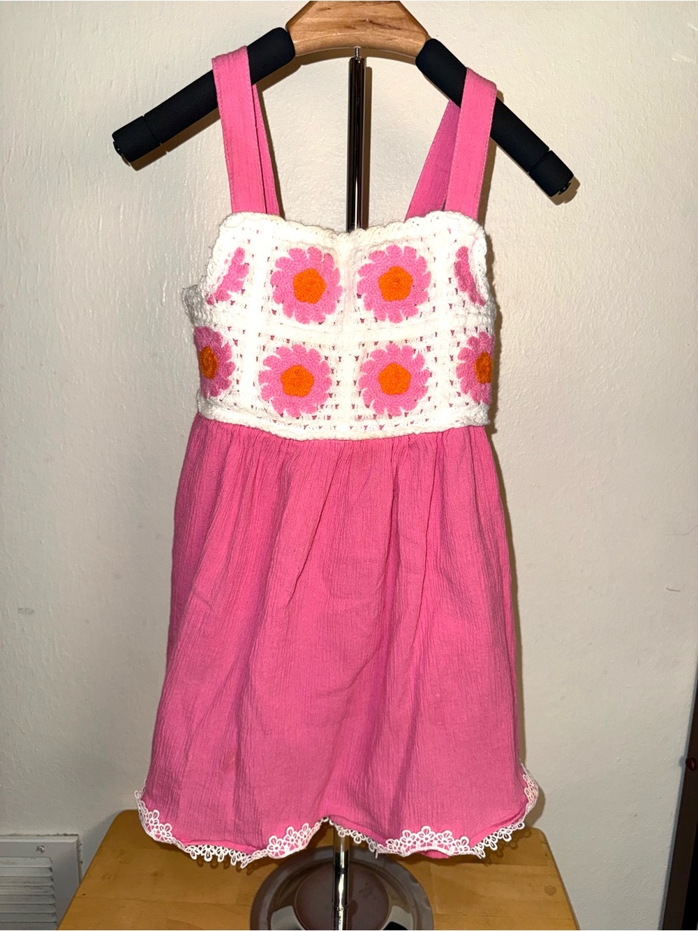 Haute Hippie pink crochet top sundress, size 4